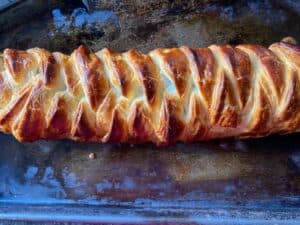 Dairy-Free Sausage Plait just out of oven